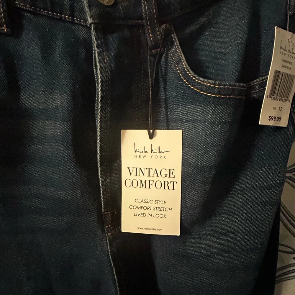 NWT Nicole Miller Vintage Comfort Jeans in Deep Blue W/Pockets “Worn Style” - Picture 7 of 16